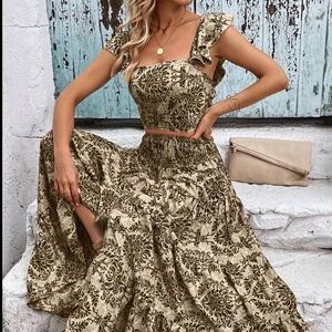 High Waist Skirt with Crop Top Set